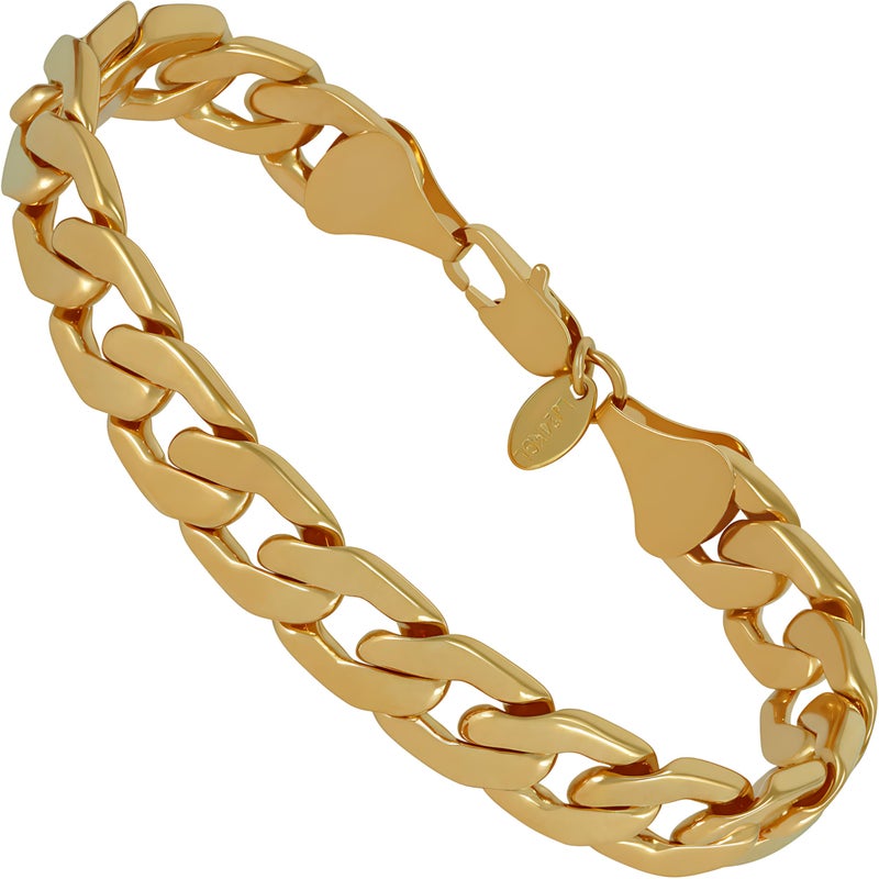 LIFETIME JEWELRY 11mm Flat Cuban Link Chain Bracelet for Men & Women 24k Gold Plated (Gold, 9 inches) - Image 1